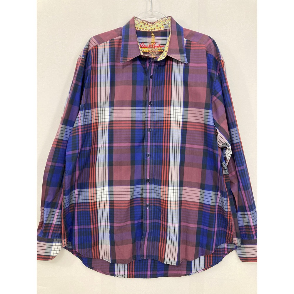 Robert Graham Button Down Shirt 2XL Purple Plaid‎ Long Sleeve Cotton Casual